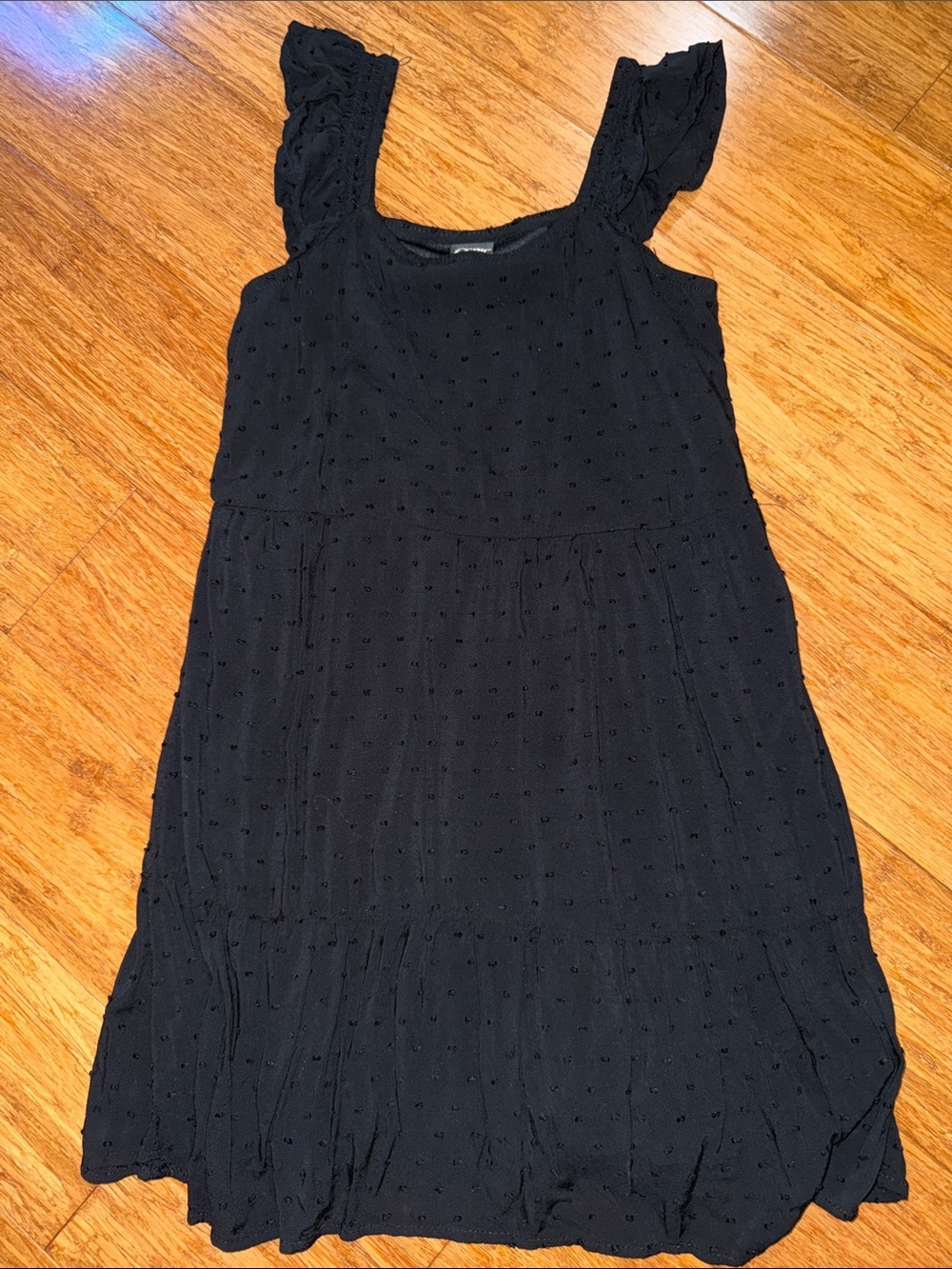 art Class Girls black polka dot Sun Dress with ruffle sleeves and tiered bodice